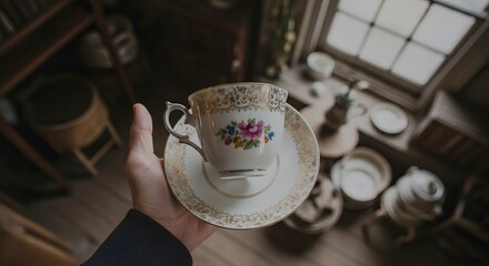 porcelain teacup with dish on the table