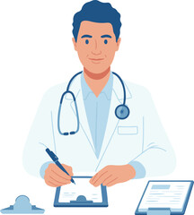 Fototapeta premium Male Doctor Character Writing Prescription Vector Illustration
