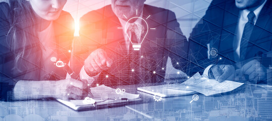 AI innovation with neural network and digital transformation. AI innovation drives automation, powers ideas, AI innovation enhances SEO, and AI innovation enables global connection. Vouch