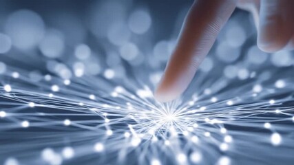 Finger touches network of connected points illustrating technology and data