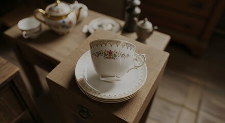 porcelain cup of tea and dish