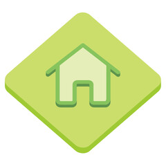 Modern minimalist house icon symbol representing home, real estate, and digital interface design in vibrant green.