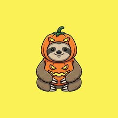 Naklejka premium Cute Sloth Dressed as a Spooky Pumpkin for Halloween Celebration.