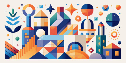 Colorful cartoon seamless vector pattern with city houses, buildings, and trees for urban design or infographic illustration