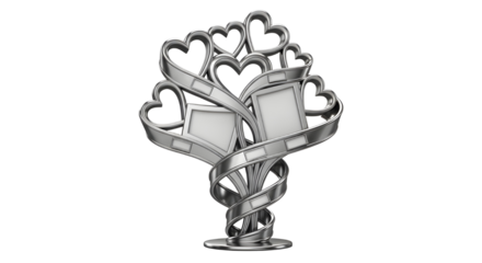 Metal tree with hearts and two photo frames isolated PNG with Transparent Background