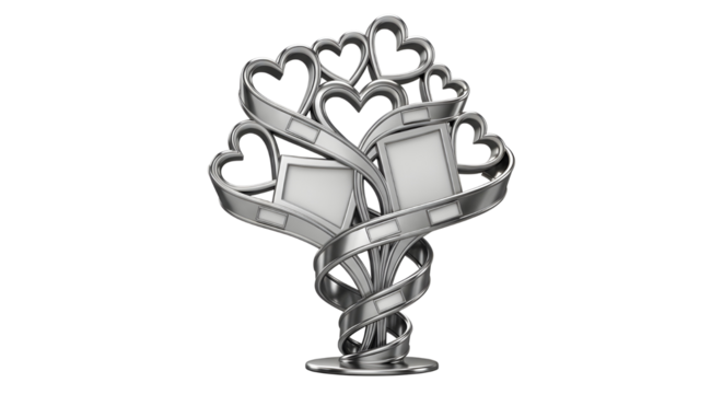 Metal tree with hearts and two photo frames isolated PNG with Transparent Background