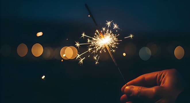 A single sparkler burning in the dark, cinematic lighting with bokeh background - Powered by Adobe
