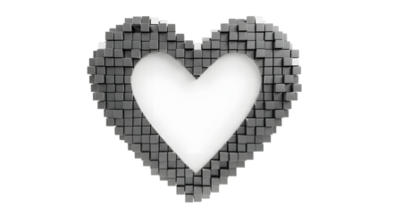 Gray blocks heart for love and romance isolated PNG with Transparent Background