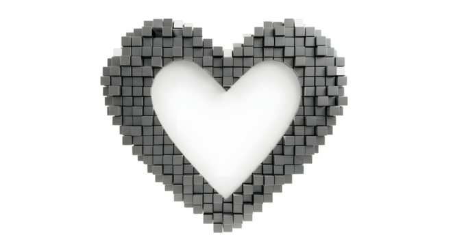 Gray blocks heart for love and romance isolated PNG with Transparent Background - Powered by Adobe