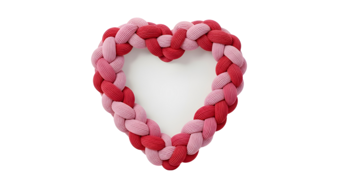 Braided heart made of pink and red fabric isolated PNG with Transparent Background