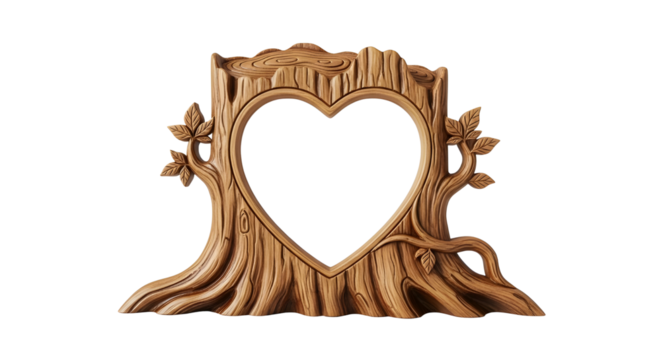 Wooden picture frame in the shape of tree and heart isolated PNG with Transparent Background - Powered by Adobe