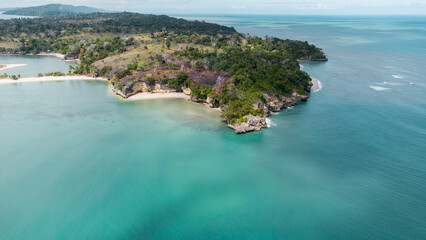 Aerial view of tropical island, Paradise Beach in Yule Island of Papua New Guinea