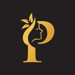 Initial letter P luxury beauty flourishes ornament with crown logo template.