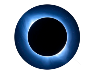 A cosmic spectacle total solar eclipse with a bright, ethereal corona glowing against a black sky