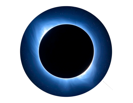 A cosmic spectacle total solar eclipse with a bright, ethereal corona glowing against a black sky