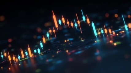 Abstract data analysis visualization with colorful rising and falling bars - Powered by Adobe