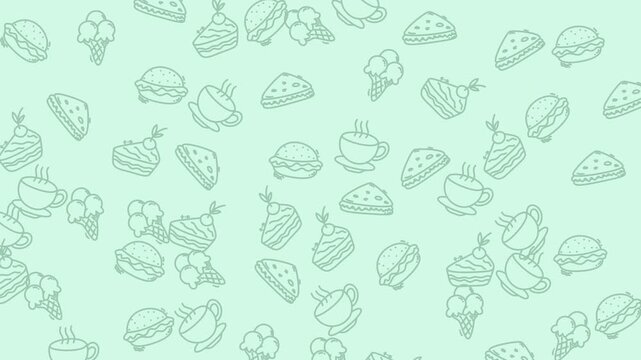 Food Pattern Background with Desserts and Snacks Illustration.