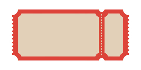 Retro ticket vector, red blank illustration for theater, festival, circus, concert, event, movie, party, or raffle, old school vintage design template.