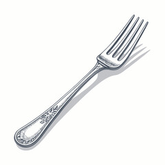 A Clean White Vector Illustration of a Dining Fork