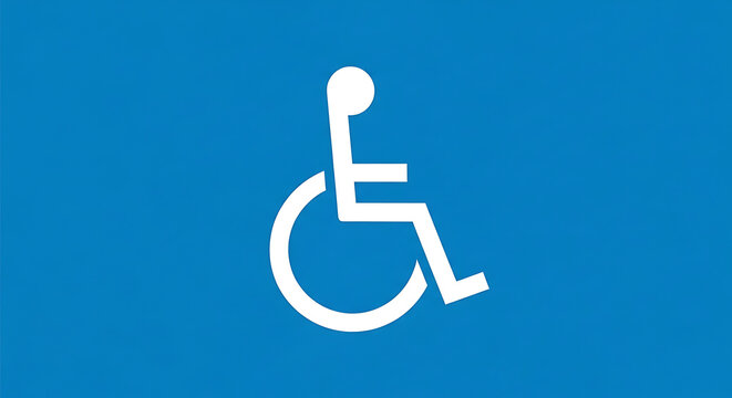 White wheelchair accessibility symbol on a blue background - Powered by Adobe