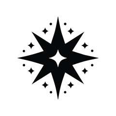 Dynamic black and white starburst icon radiating light and energy, symbolizing celebration, magic, and a brilliant spark of inspiration for any project