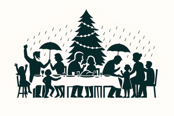 Multi-Generation Family Enjoying Christmas Dinner on White Background