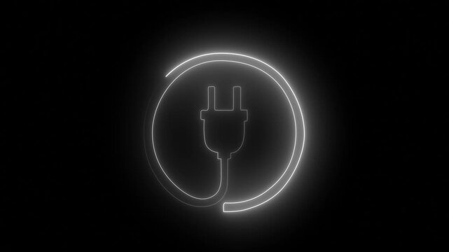 Animated glowing mobile phone charger icon animation glowing neon White color adapter device connection plug battery low sign symbol on a black background 4k animation motion video 