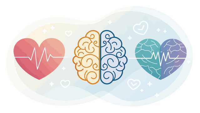 Colorful Vector Icons Depicting Mental Health Brain and Heart