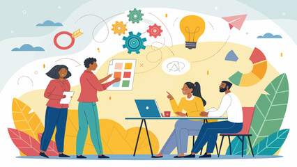 Creative Team Brainstorming Session With Colorful Idea Concepts