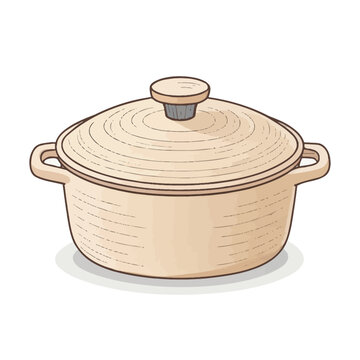 Minimal flat vector illustration of a clay cooking pot