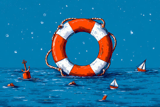 Unconventional Life Preserver Anchor Illustration: Surreal Artistic Exploration of the Unexpected