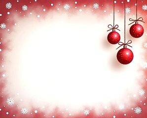 Festive red christmas border with hanging ornaments and snowflakes