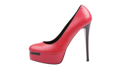 Red High-Heel Platform Pump on Transparent Background