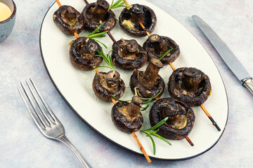 Skewers vegetables with mushrooms.