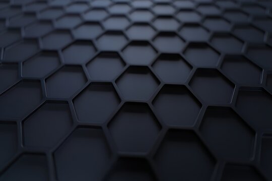 Abstract dark background featuring a repeating hexagonal grid pattern - Powered by Adobe