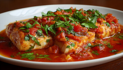 Fish in tomato sauce. Fish dish