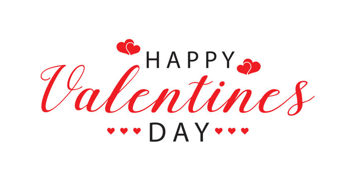 Happy Valentines Day elegant black and red lettering banner. Valentine luxury greeting card template with gray calligraphy text valentine`s day on white background. Vector illustration - Powered by Adobe