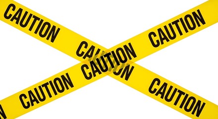 Yellow caution tape crosses forming an x shape on white background