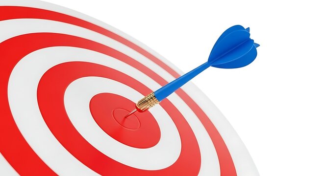 A blue dart has precisely hit the center of a red target