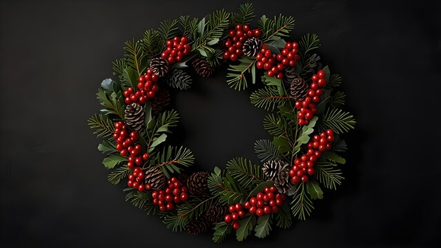 A minimalist Christmas wreath made of red 