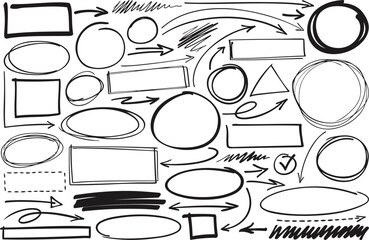 Dynamic hand-drawn arrows and shapes for presentations and web design projects needing a creative touch, perfect for adding emphasis and visual interest to layouts