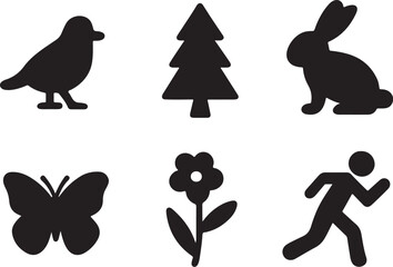 Vector silhouettes of animals including rabbit and bird illustration