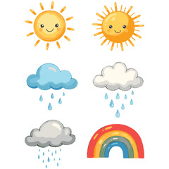 Cheerful Cartoon Rainbow and Smiling Suns