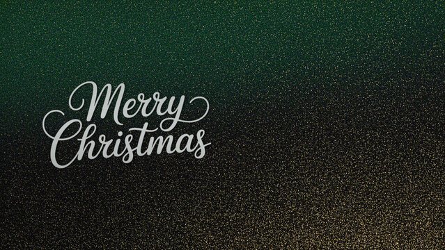 Elegant Merry Christmas typography on a sparkling green and gold glitter background, festive holiday design, seasonal celebration, joyful banner, greeting card cover, chic style.