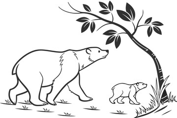 Lush Tree Silhouette on Hill with Conifer Forest Landscape Vector - Blue Duotone Graphic