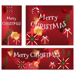 Flat Christmas Greeting Card Set with Gifts and Ornaments Red Holiday Theme