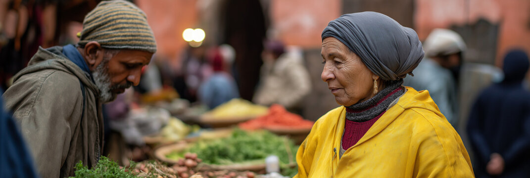 An engaging marketplace filled with villagers exchanging fresh produce, representing community, culture, and the vibrant connections in local markets.