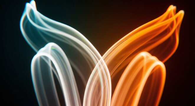 Abstract Smoke Elegance: An elegant dance of swirling smoke, in gradients of vivid hues against a dark background, evoking a sense of artistic motion and mesmerizing visual