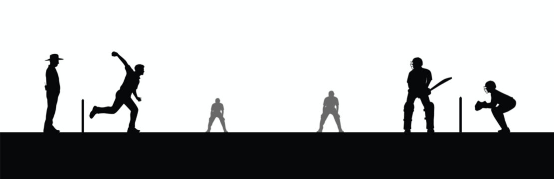 Cricket playing silhouette vector illustration