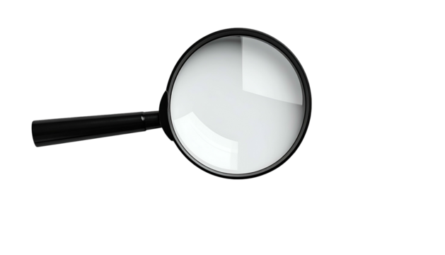 Black magnifying glass centered with a blurred, abstract, and bright white interior